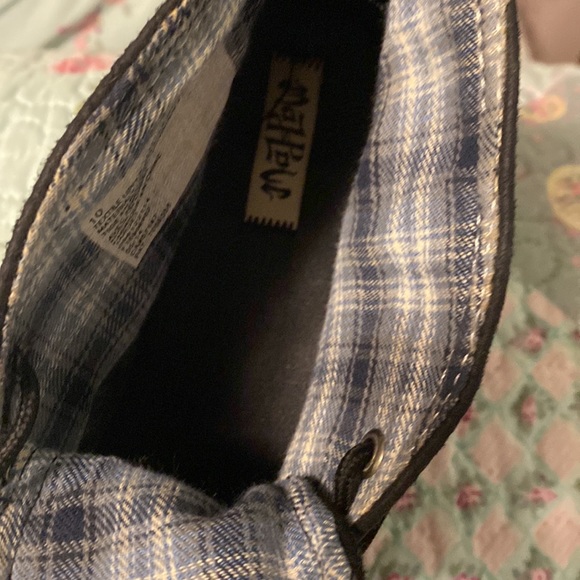 Cute black booties with blue plaid lining! - Picture 4 of 4